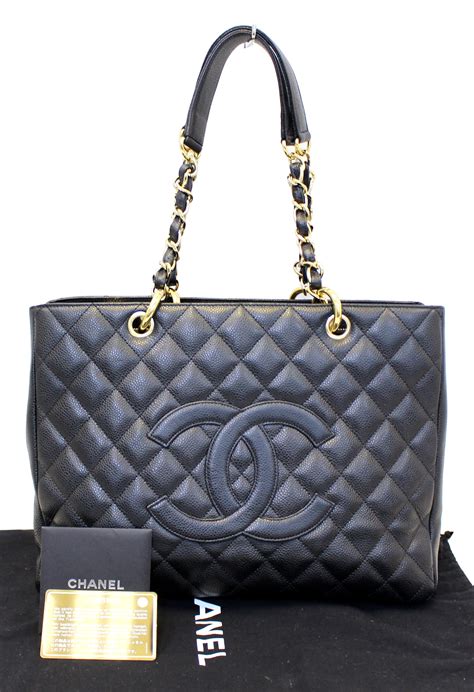 chanel black leather tote|chanel handbags shopper tote.